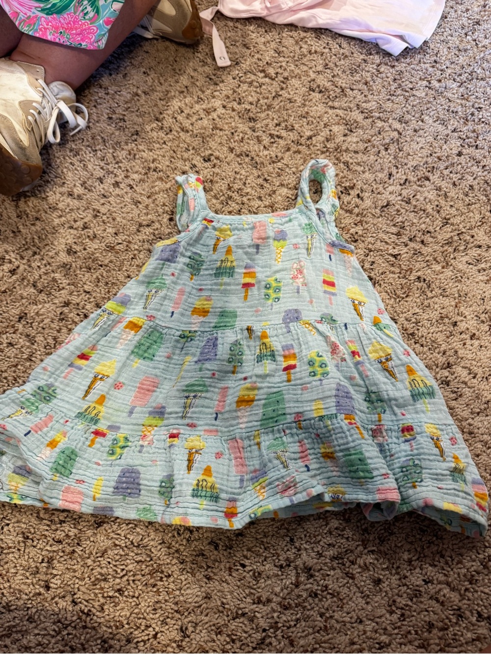Angel Dear Mint Ice Cream Print Cotton Tank Dress with Pastel Accents
